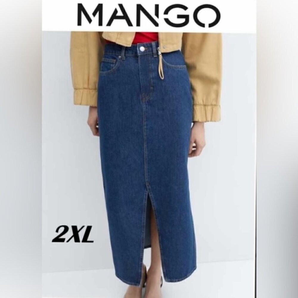 Mango - Ladies Slit Denim Skirt - Dark Blue. Size: 2XL. NWT